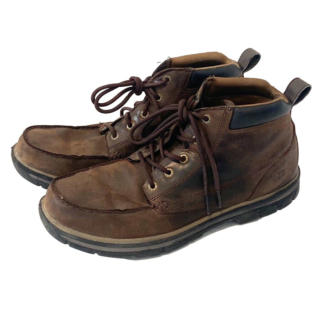 Skechers Men Size 13 Leather Lace Relaxed Fit Memory Foam Brown Black